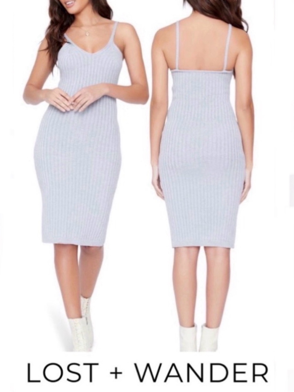 NWOT Lost + Wander Traveler Cognac Dress - Fog (gray), S/M